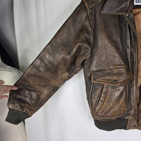 Vintage Leather Flying Mens Medium Jacket Brown Aviator Military Bomber Flight - Picture 13 of 16